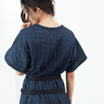 Quilted Mesh T-Shirt Dress in Navy