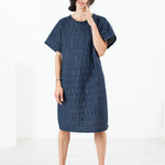 Quilted Mesh T-Shirt Dress in Navy