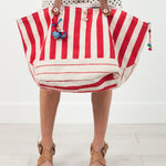 Woven Oversized Tote in Red Stripe