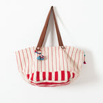 Woven Oversized Tote in Red Stripe