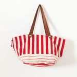 Woven Oversized Tote in Red Stripe
